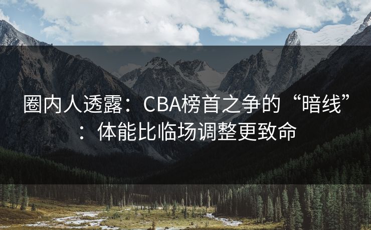 圈内人透露：CBA榜首之争的“暗线”：体能比临场调整更致命