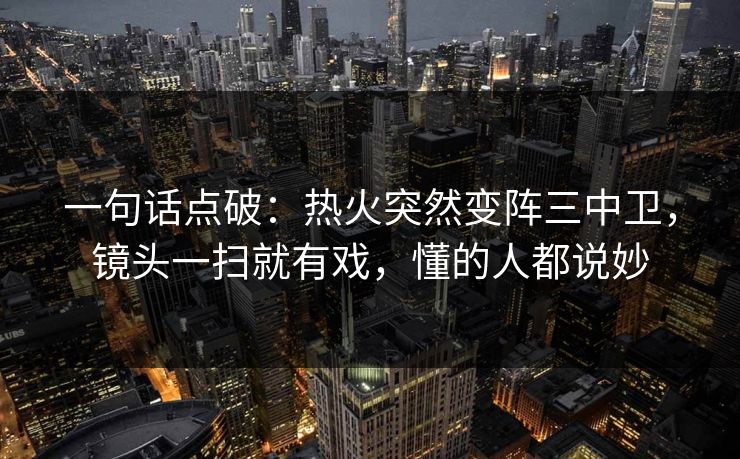 一句话点破：热火突然变阵三中卫，镜头一扫就有戏，懂的人都说妙
