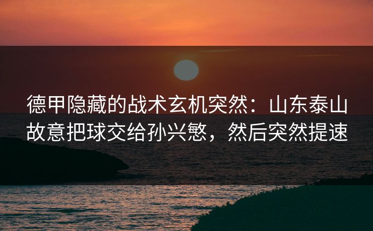德甲隐藏的战术玄机突然：山东泰山故意把球交给孙兴慜，然后突然提速